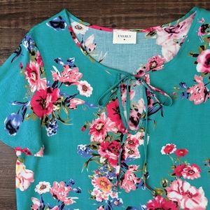 Everly Anthropologie Turquoise Floral Top